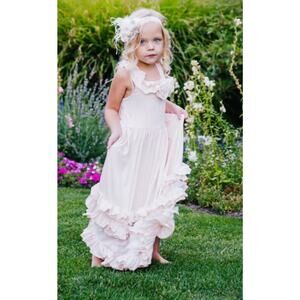 Dollcake Girl Dress 4 Ruffle Halter Blush Ivory Maxi Dress Cottage Core Cotton